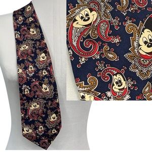Mickey Mouse Necktie Balance Inc The Tie Works Mickey & Co Paisley Navy Red Silk